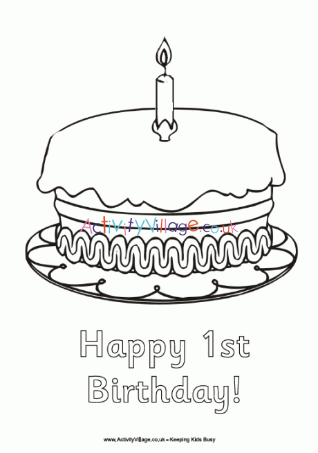 Happy 1st Birthday Colouring Page