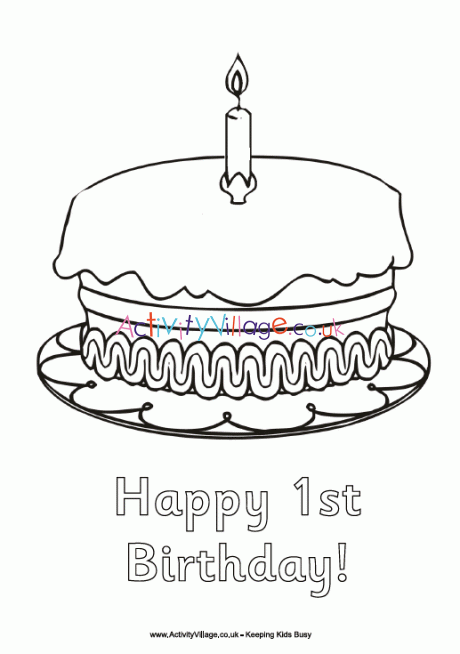 Happy 1st birthday colouring page