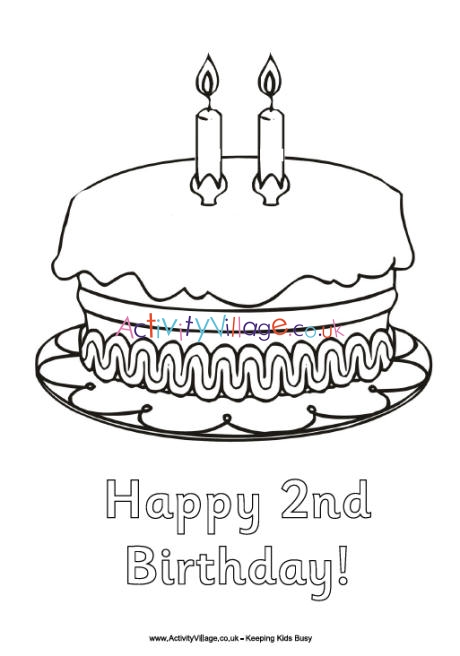 Happy 2nd birthday colouring page