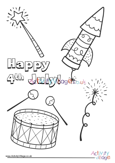 Happy 4th July colouring page