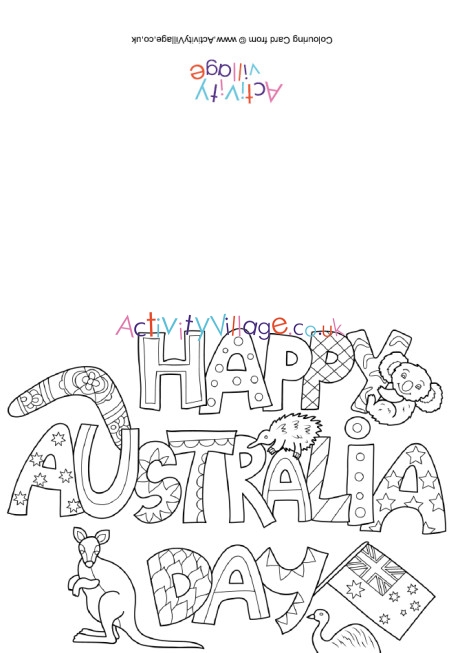 Happy Australia Day colouring card