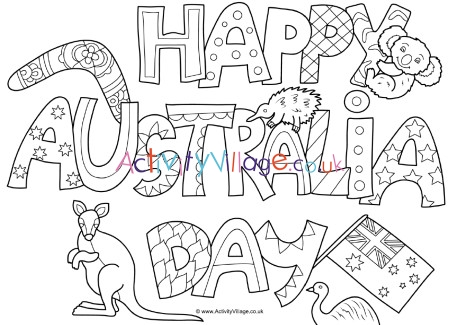 Happy Australia Day colouring page