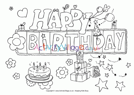 Happy Birthday colouring page