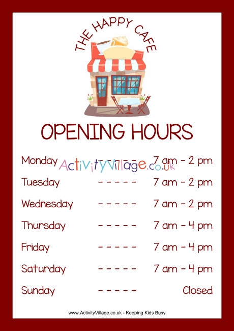 Happy Café opening hours poster