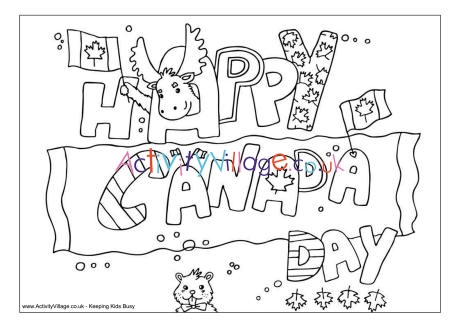 Happy Canada day colouring page