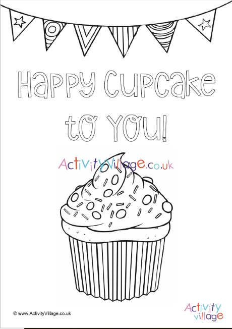Happy cupcake to you colouring page