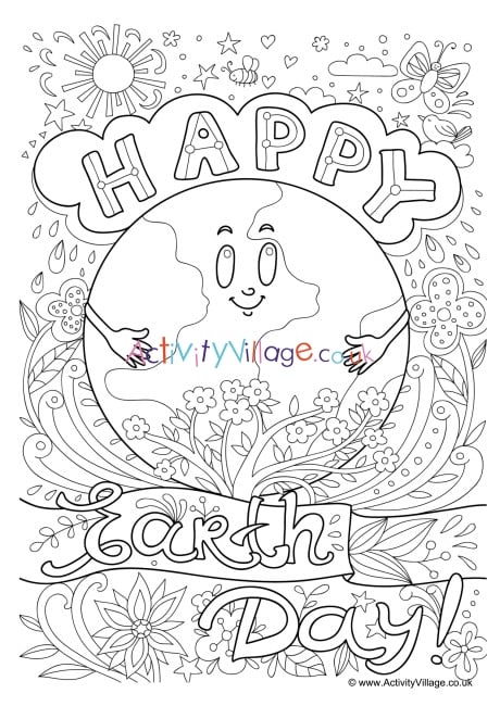Happy Earth Day Colouring Page