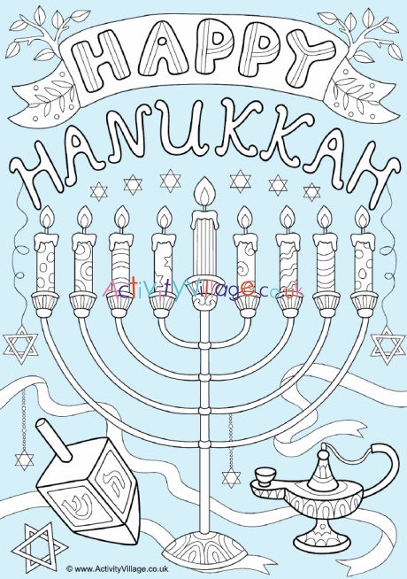 Happy Hanukkah colour pop colouring page