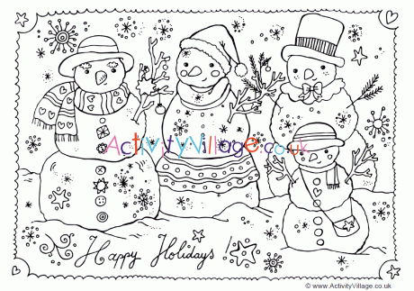 Happy holidays colouring page