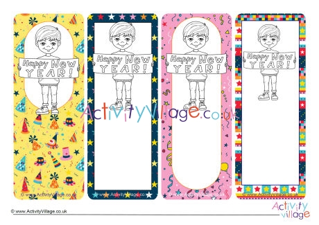 Happy New Year boy colouring bookmarks