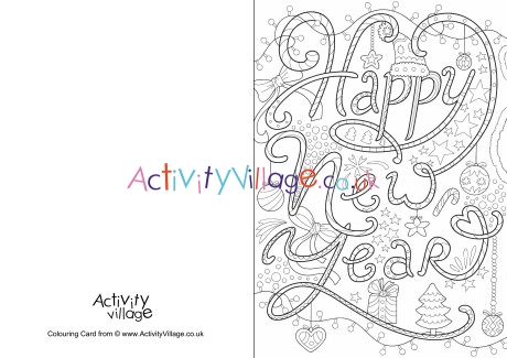 Happy New Year doodle colouring card
