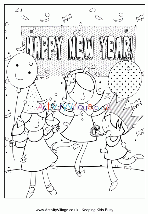 Happy New Year Party Colouring Page