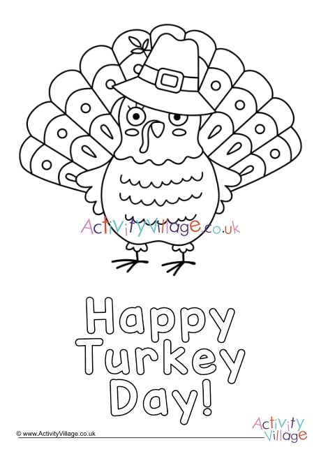 Happy Turkey Day Colouring Page