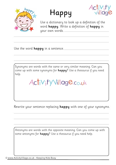 Happy Vocabulary Worksheet