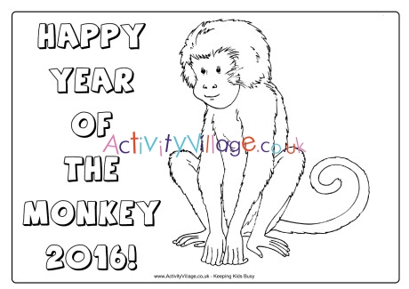 Happy Year of the Monkey colouring page