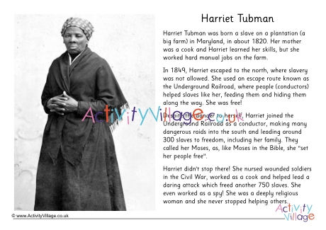 Harriet Tubman short bio printable