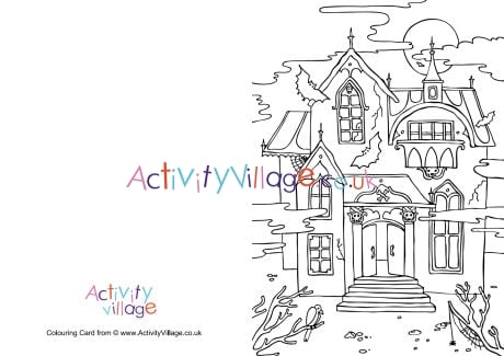 Haunted house colouring card
