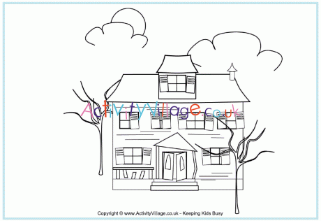 Haunted house colouring page 2