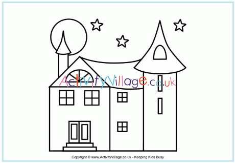 Haunted house colouring page