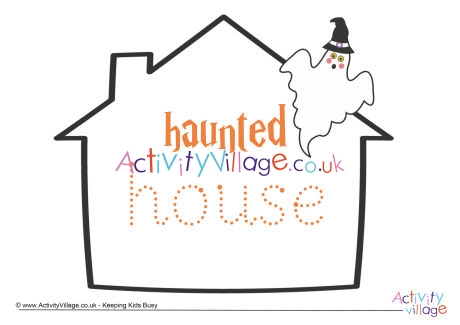 Haunted house word tracing page