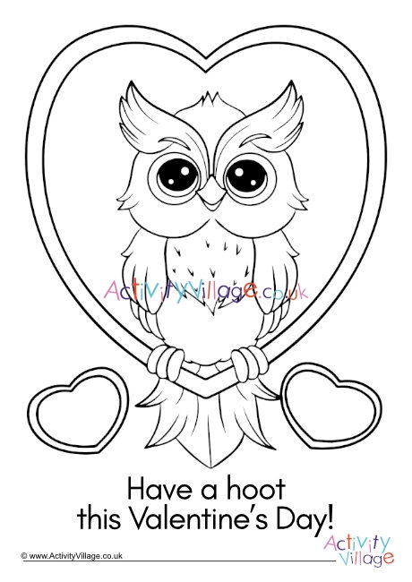 Have a hoot Valentine colouring page