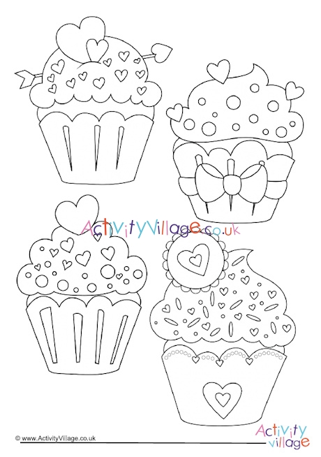 Heart cupcakes colouring page 2