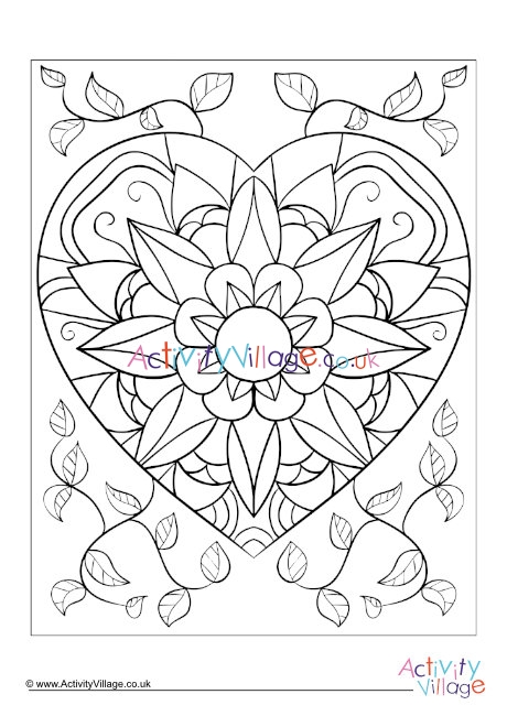 Heart doodle colouring page 1