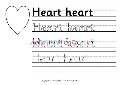Heart handwriting worksheet