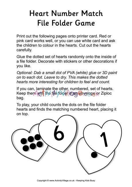 Heart number match file folder game