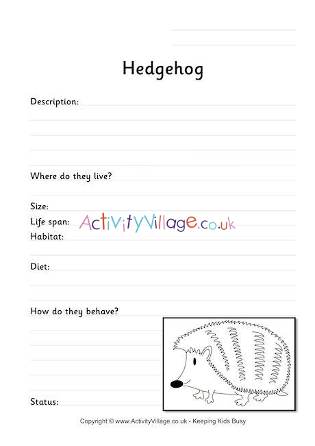 Hedgehog Worksheet