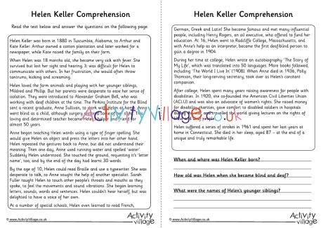 Helen Keller Comprehension