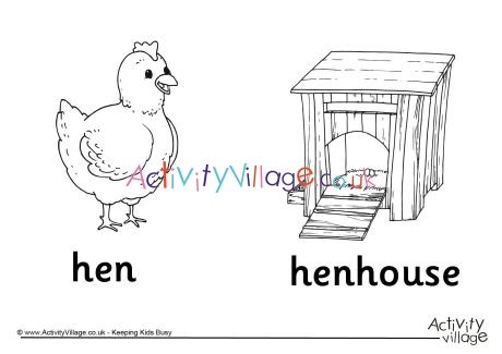 Hen and Henhouse Colouring Page