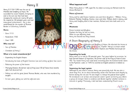 Henry II fact sheet