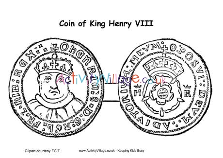 Henry VIII coins colouring page