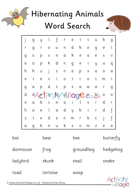 Hibernating Animals Word Search