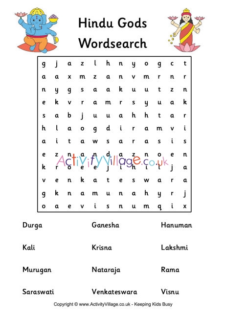 Hindu Gods word search