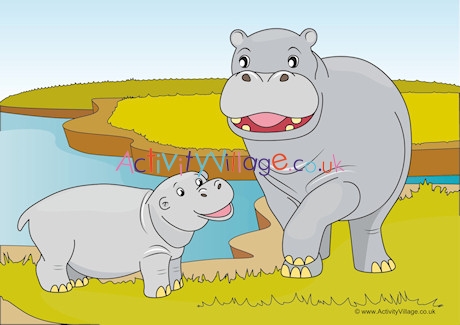 Hippos Scene Poster