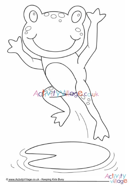 Hopping frog colouring page