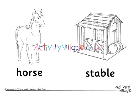 Horse and Stable Colouring Page