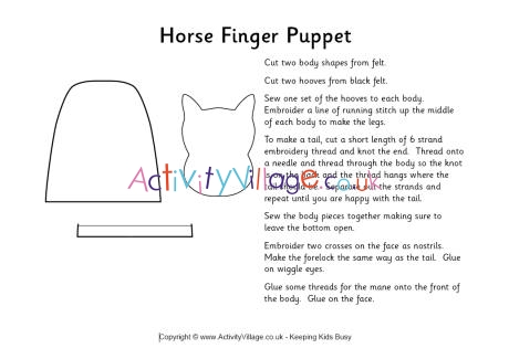 Horse finger puppet template