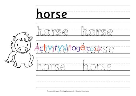 Horse handwriting worksheet