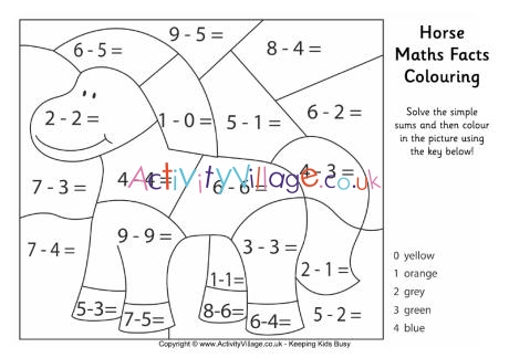 Horse maths facts colouring page