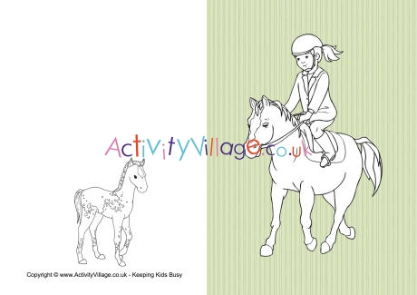 Horse riding colouring card