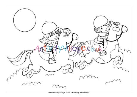 Horse riding colouring page
