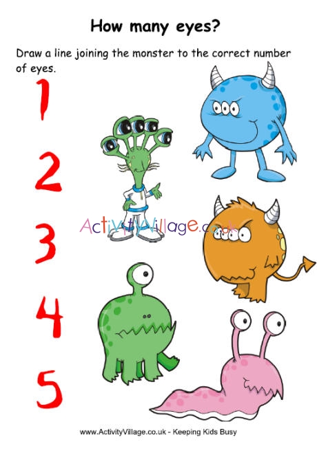 How many monster eyes counting worksheet