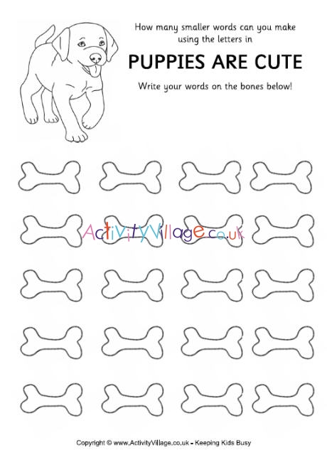 How many words puzzle - puppies are cute