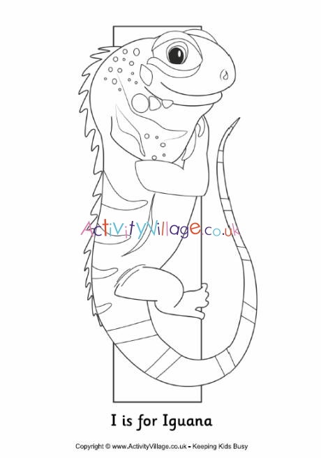 I is for iguana colouring page