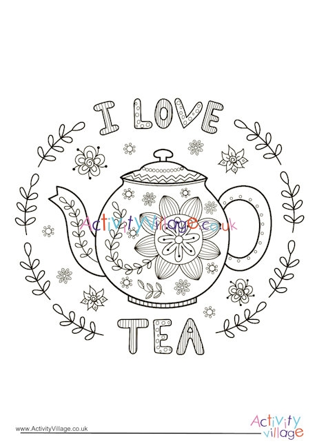 I Love Tea Circle Colouring Page