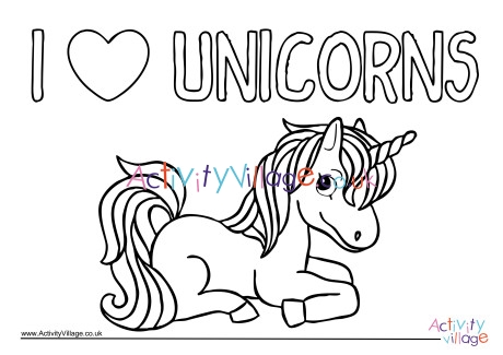I Love Unicorns Colouring Page