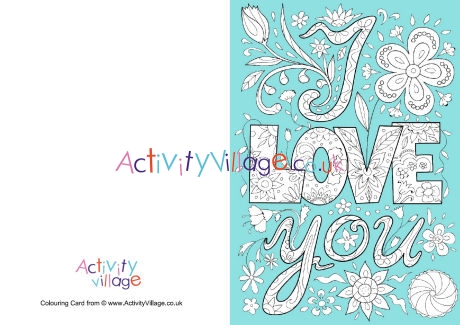 I Love You colour pop doodle colouring card